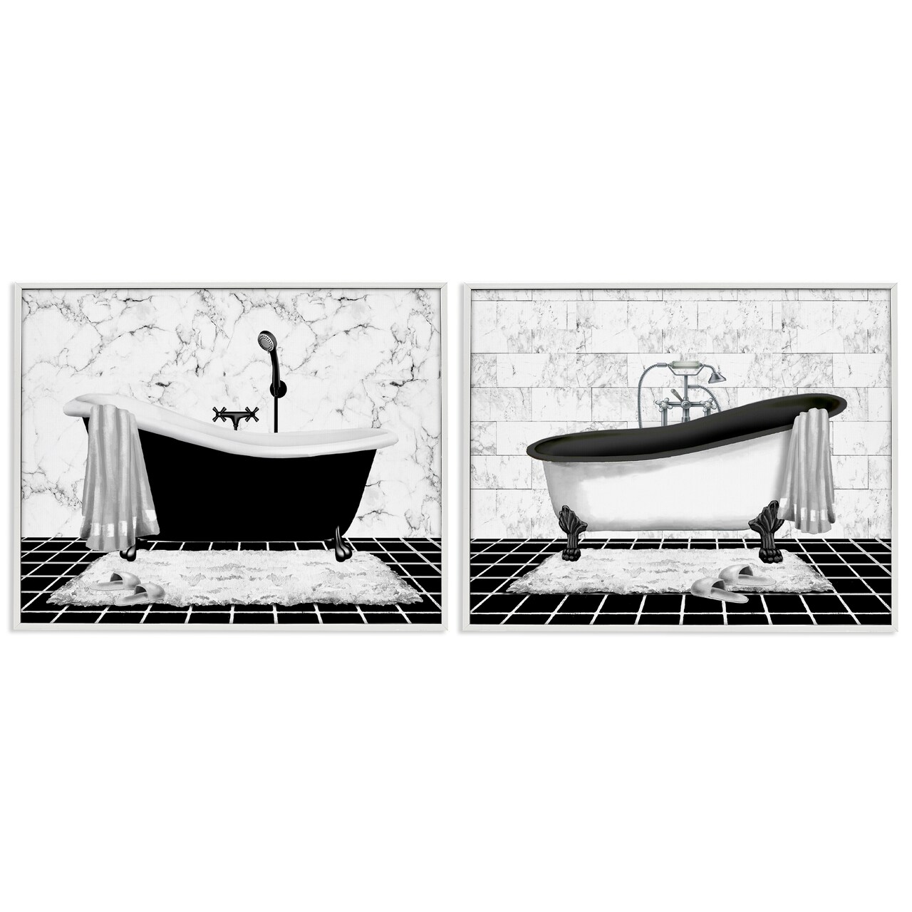 Stupell Industries Marble Clawfoot Soaking Tub 2 pc Framed Giclee Wall Art Set Design by Conrad Knutsen